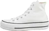 A white Converse Chuck Taylor All Star high-top sneaker with a platform sole, shown from the side against a white background. Voir les images du produit
