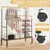 A rolling garment rack with clothes and folded items displayed, along with marketing text and close-ups of the wheels. Anteprima dell’immagine prodotto