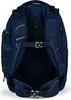 The back view of a blue and green patterned backpack. Produktbild-Vorschau