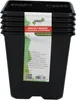 A stack of black plastic plant pots with a label. Podgląd zdjęcia produktu