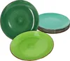 Several plates are arranged on a white background. One large dark green plate is in the foreground on the left. In front of it is a lighter green plate. To the right, a stack of teal plates is visible. Produktbild-Vorschau