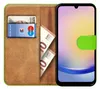 A book-style phone case with slots for cards and cash, showing a smartphone inside. Produktbild-Vorschau