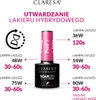 A product image showing a bottle of nail polish with information about curing times and lamp wattages. Náhled obrázku produktu