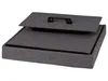 A dark gray foldable storage ottoman with its lid slightly ajar, revealing a black handle on top of the lid. Produktbild-Vorschau