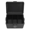 An open black cooler box with three compartments inside, shown from a top-down perspective against a white background. Produktbild-Vorschau