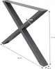 A dark gray metal table leg with an X-design, shown with dimensions indicated by measurement lines and text. Podgląd zdjęcia produktu