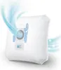 A vacuum cleaner bag with blue air currents flowing around it. Produktbild-Vorschau