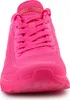 A close-up, front-facing view of a neon pink Skechers Bobs Squad Chaos-Cool Rythms sneaker. Anteprima dell’immagine prodotto