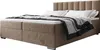A studio shot of a bed with a headboard and bedding. Produktbild-Vorschau