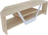A corner TV stand with a light wood finish and white accents. Voir les images du produit