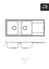 Technical drawing of a double basin sink with dimensions and branding. Podgląd zdjęcia produktu