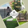 Collage of images showing a decorative fence used in various settings: as a landscape border, a garden fence with planters, a barrier for animals, and for room division. Náhled obrázku produktu