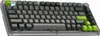 A mechanical keyboard with a transparent casing and black, gray, and green keycaps. Produktbild-Vorschau