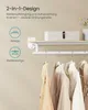 A product image showing a wall-mounted garment rack with a shelf above and clothes hanging on the rack. Text overlays explain the product's features. Produktbild-Vorschau