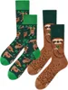 Two pairs of socks with sloth designs are displayed side-by-side against a white background. Náhľad obrázku produktu