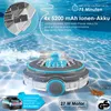 A pool robot cleaning a pool underwater, with graphics highlighting its features. Produktbild-Vorschau