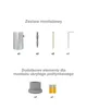 An image displaying mounting accessories for a towel dryer and additional elements for concealed flush mounting. Podgląd zdjęcia produktu