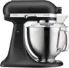 A black KitchenAid Artisan stand mixer is shown from a side-angle on a white background. Produktbild-Vorschau