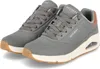 A pair of gray Skechers sneakers with white soles and brown accents. Voir les images du produit