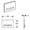 Technical drawing of a toilet flush plate with dimensions. Náhľad obrázku produktu