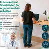 A woman stands at a height-adjustable desk, with text and icons highlighting ergonomic benefits. Náhľad obrázku produktu