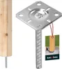 A wooden post and a metal post anchor are shown against a white background, with a small tag showing the product in use. Anteprima dell’immagine prodotto