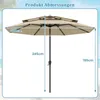 A diagram showing the dimensions of a patio umbrella against a beach background. Anteprima dell’immagine prodotto