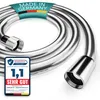 A coiled silver shower hose with chrome fittings, presented on a white background. Podgląd zdjęcia produktu