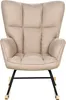 A beige upholstered rocking chair with black metal legs and wooden rockers, shown from the front against a white background. Náhled obrázku produktu