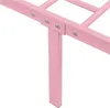 A close-up view of a pink metal bed frame, showing the connection between a leg and the frame with bolts. Produktbild-Vorschau