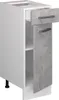 A white kitchen base cabinet with a gray concrete-effect door and drawer front, set against a white background. Voir les images du produit