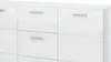 A close-up view of a white, high-gloss sideboard with three drawers. Produktbild-Vorschau