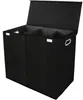 A black, three-compartment laundry hamper with a lid, shown from a slightly elevated front-left angle. Produktbild-Vorschau