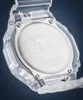 Close-up view of the back of a transparent Casio G-Shock watch. Voir les images du produit