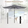 Diagram showing the dimensions of a gray patio umbrella. Produktbild-Vorschau