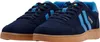 A pair of navy blue low-top sneakers with light blue accents and a gum sole. Produktbild-Vorschau