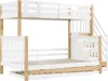 A white and wood bunk bed with a pull-out trundle bed and stairs. Anteprima dell’immagine prodotto
