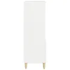 A side view of a white highboard with wooden legs against a white background. Produktbild-Vorschau