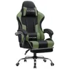 A gaming chair with a footrest, shown from the front. Produktbild-Vorschau