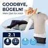 A woman relaxing on a beanbag chair next to a garment steamer with a shirt on it. Produktbild-Vorschau