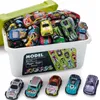 A collection of toy cars in a white bin with a green lid, with some cars displayed in front of the bin. Náhľad obrázku produktu