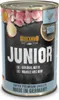 A close-up of a dog food can with product details and ingredients. Produktbild-Vorschau