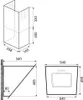 Technical drawings and diagrams of a kitchen appliance with dimensions. Produktbild-Vorschau
