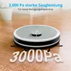 A robot vacuum cleaner is shown on a wooden floor, with text highlighting its suction power. Produktbild-Vorschau