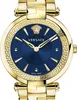 A close-up studio shot of a gold Versace women's watch with a blue dial. Produktbild-Vorschau