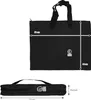 A black tote bag and a folded black tote bag are shown with dimensions indicated by white lines and text. Produktbild-Vorschau