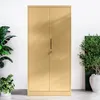 A beige metal cabinet with two doors, flanked by potted plants. Produktbild-Vorschau
