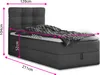 A dark gray upholstered bed with a headboard, mattress, and blanket, with dimensions indicated by pink lines and text. Produktbild-Vorschau