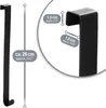 A diagram showing the dimensions of a black door hook, with close-up views of its measurements. Produktbild-Vorschau