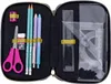 An open pencil case filled with stationery items. Produktbild-Vorschau